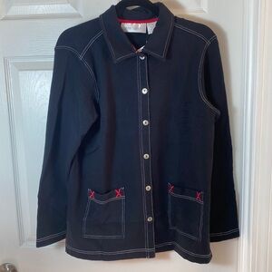 Sport Savvy Women’s  Black Button Down Jacket Detailed Stitching Size Medium